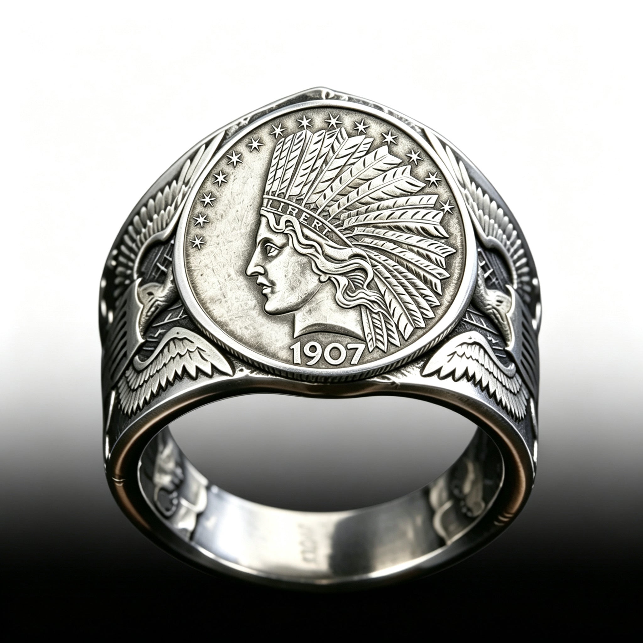 Antique Statue of Liberty Indian Head Ten Dollar Coin Ring