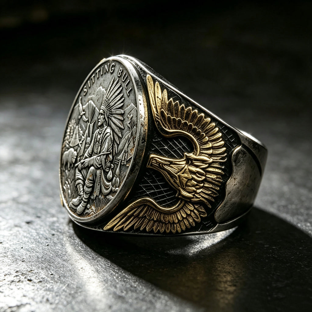 Handmade Sitting Bull Challenge Coin Ring