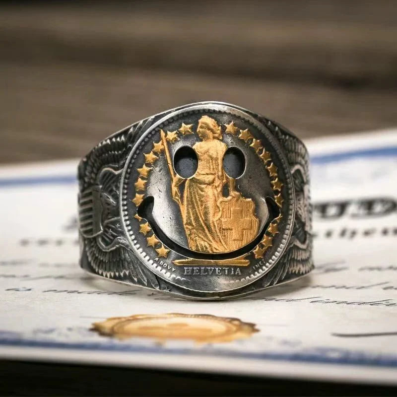 Helvetia Goddess Silver Coin Ring – Adjustable Open Design | One Size Fits Most
