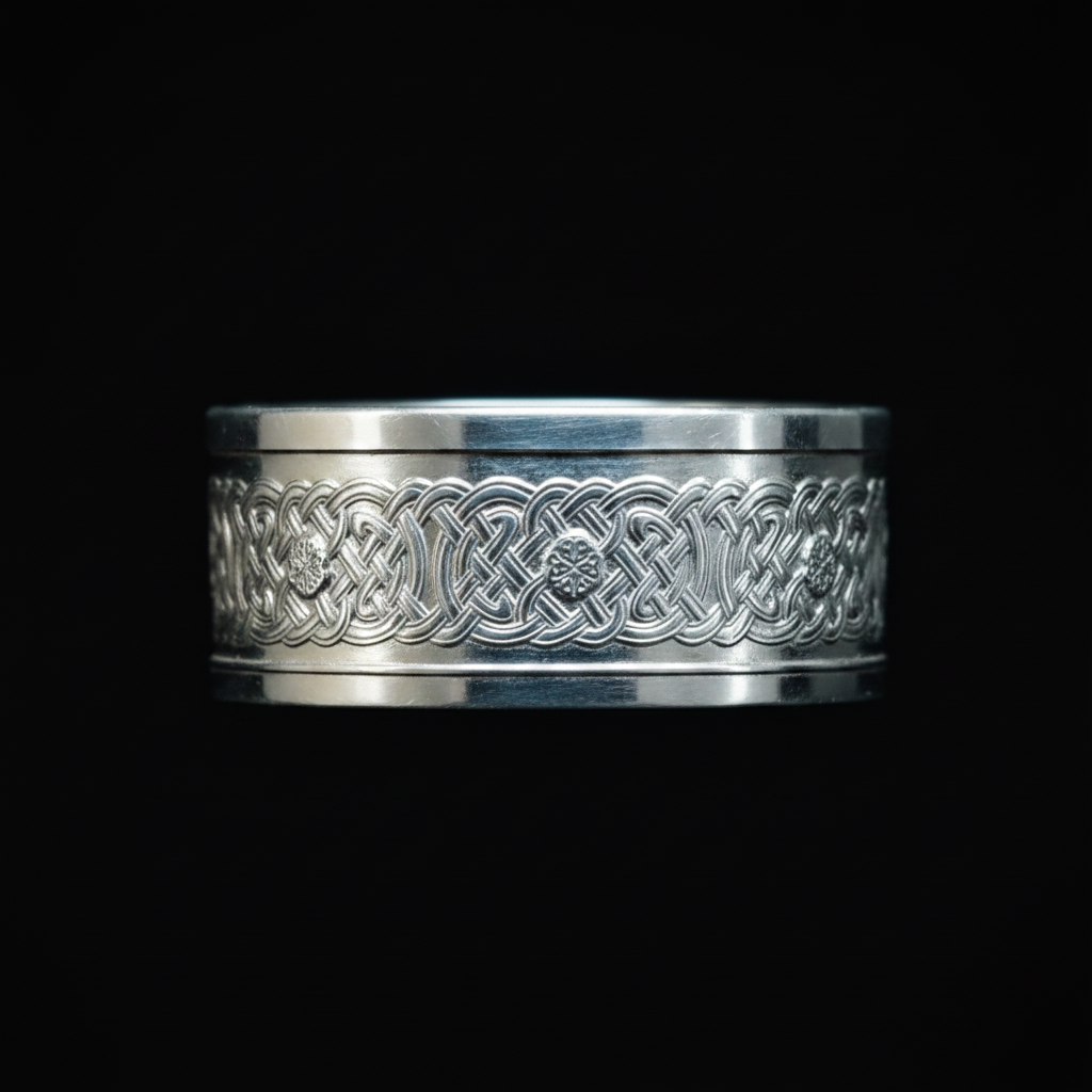 Celtic Knot Silver Coin Ring — Dark Background
