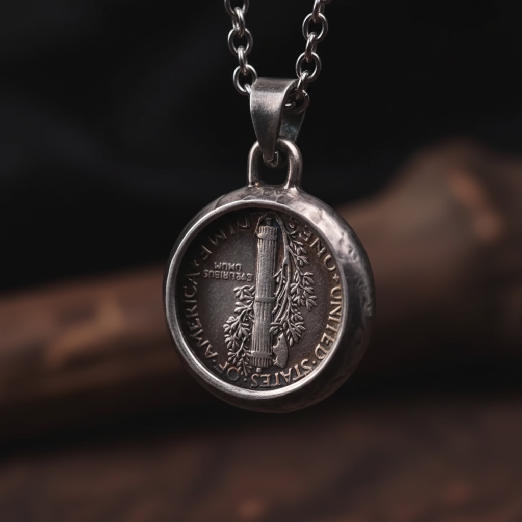 Mercury Dime Pendant Back - Dark
