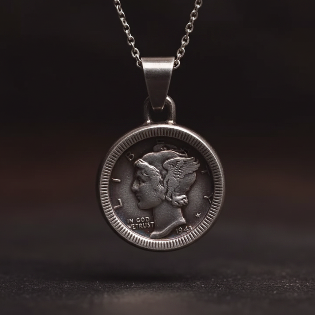 Mercury Dime Pendant Front - Dark