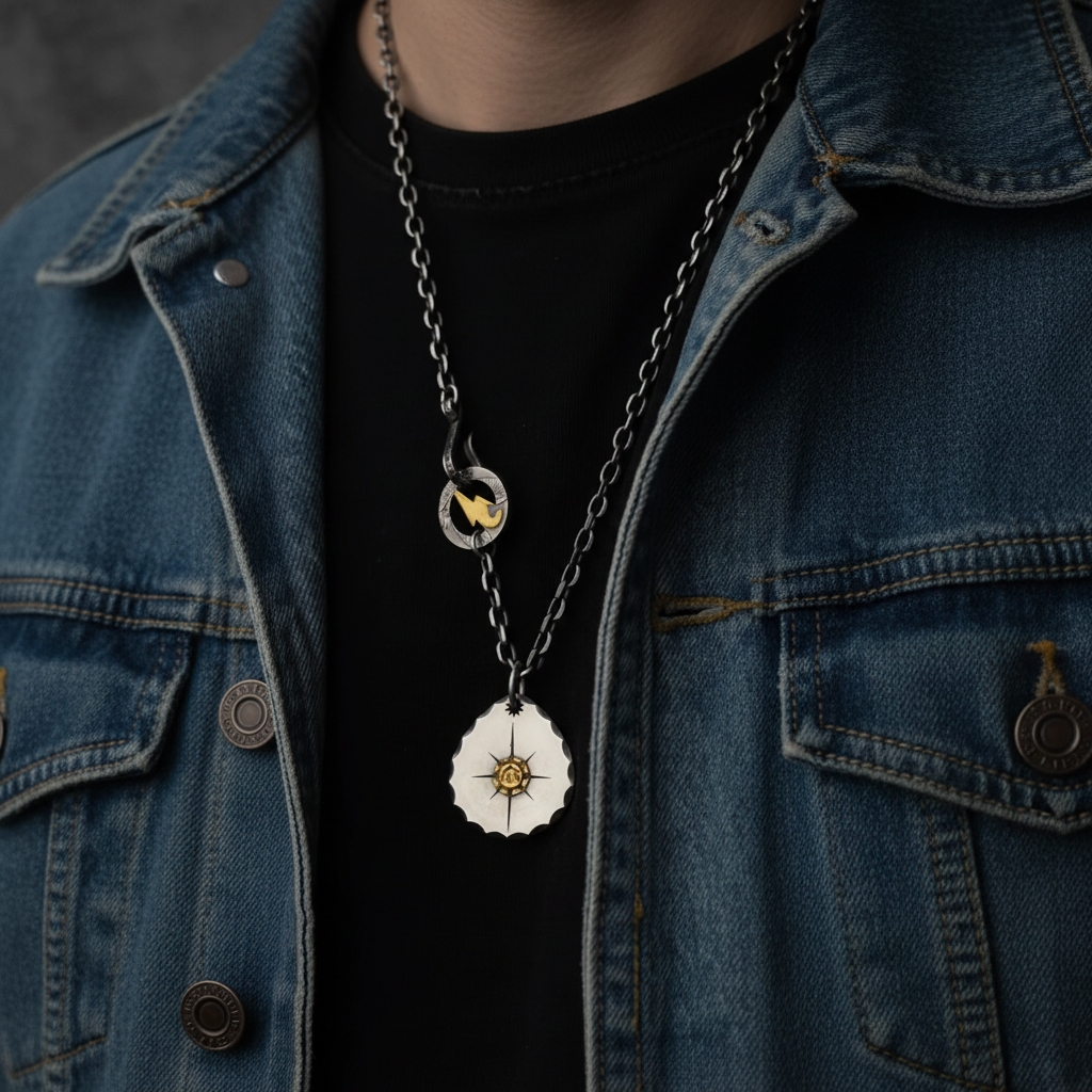 Necklace worn shot dark gray stone