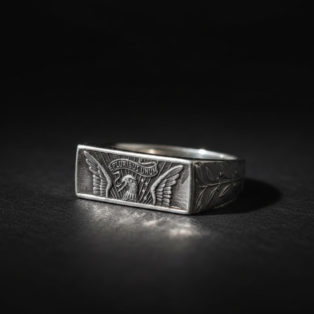 Silver Coin Ring - Dark Background