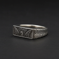 Silver Coin Ring - Front View Dark Background