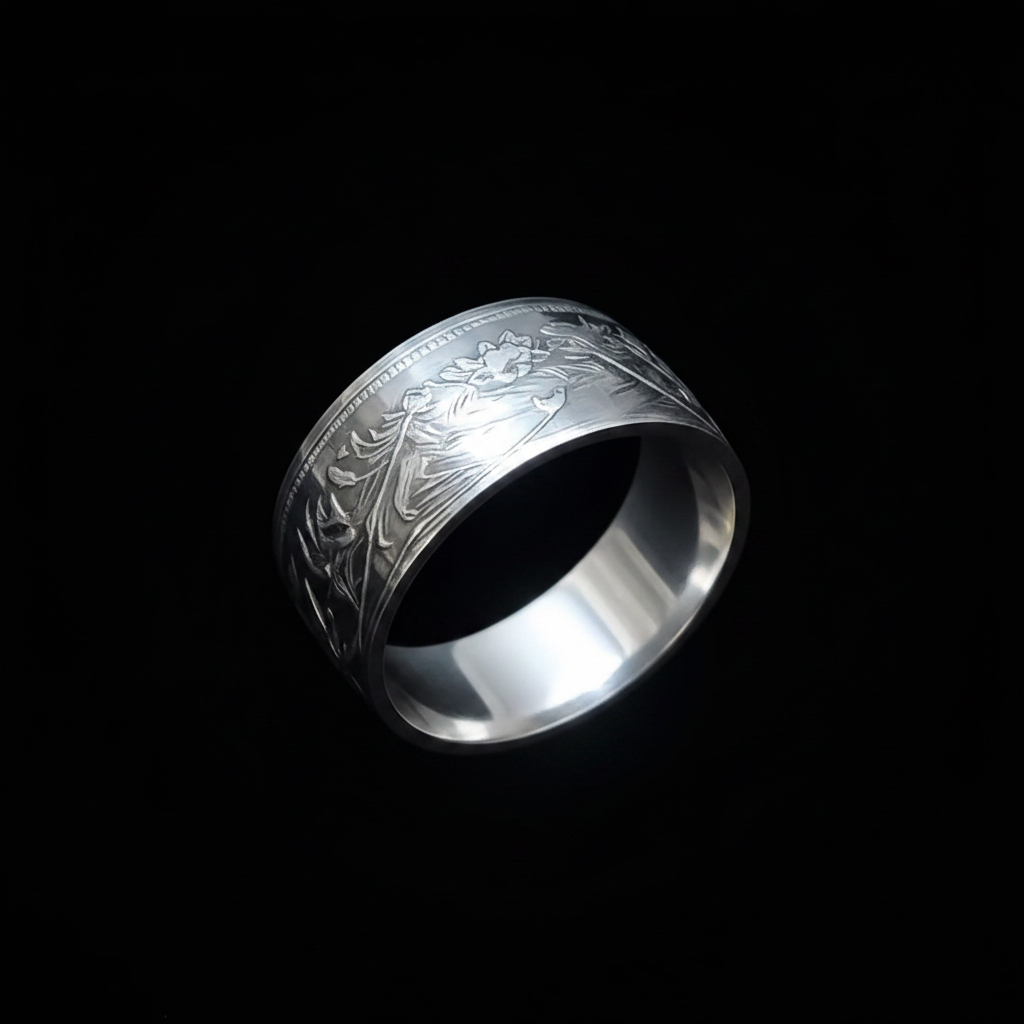 Silver Lotus Ring Dark Background